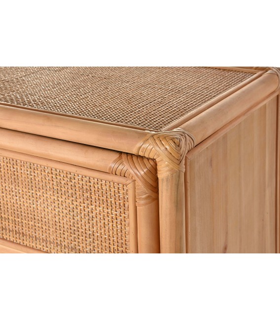Taquillón boho con puertas de ratán y estructura de madera natural. 6