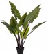 Planta artificial tropical alocasia con maceta negra para interior.