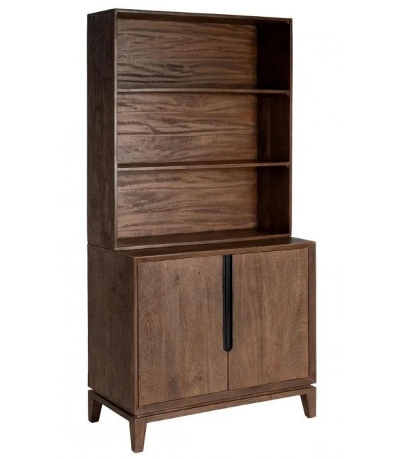 Estantería estilo colonial en nogal oscuro 2 puertas y 2 baldas.