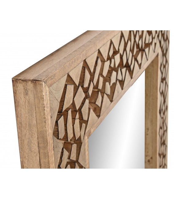 Espejo XL étnico de madera de mango tallada a mano natural. 1