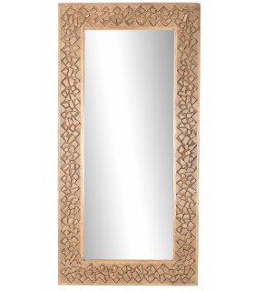 Espejo XL étnico de madera de mango tallada a mano natural.