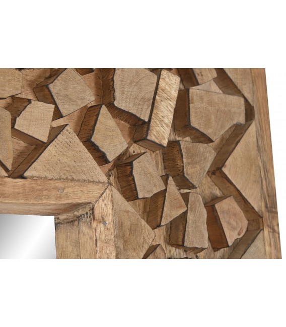 Espejo XL étnico de madera de mango tallada a mano natural. 2