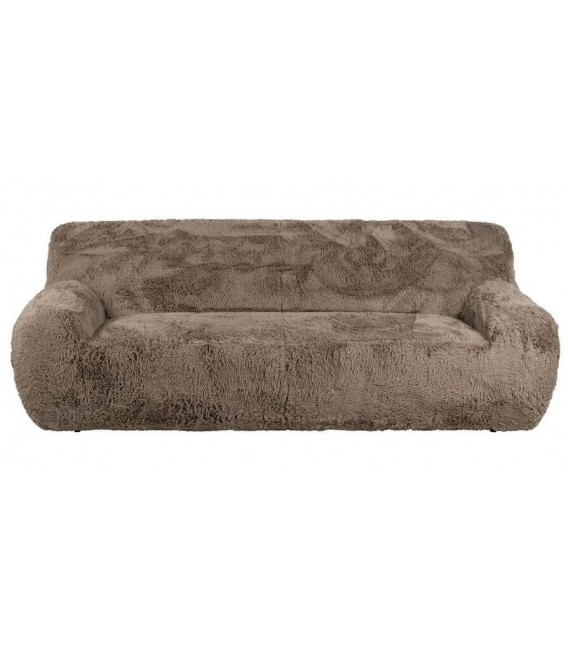 Sofá XL de 4 plazas estilo boho con tapizado de pelo largo topo. 1