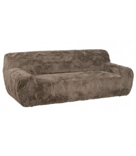 Sofá XL de 4 plazas estilo boho con tapizado de pelo largo topo.