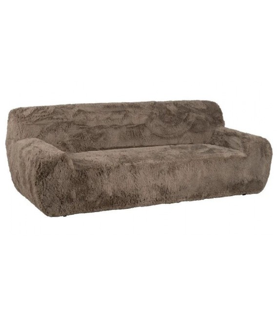 Sofá XL de 4 plazas estilo boho con tapizado de pelo largo topo.