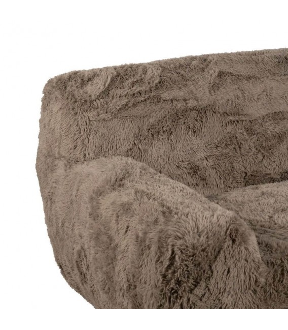 Sofá XL de 4 plazas estilo boho con tapizado de pelo largo topo. 3