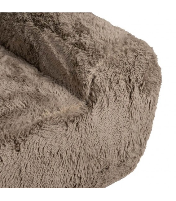 Sofá XL de 4 plazas estilo boho con tapizado de pelo largo topo. 4