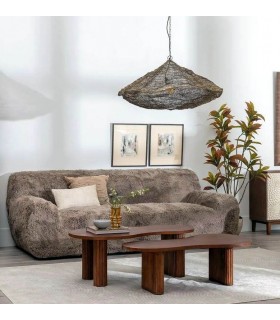 Sofá XL de 4 plazas estilo boho con tapizado de pelo largo topo. Mdmhogar