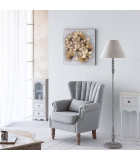 Lámpara de pie romántica en metal gris patinado y lino natural.  Mdmhogar