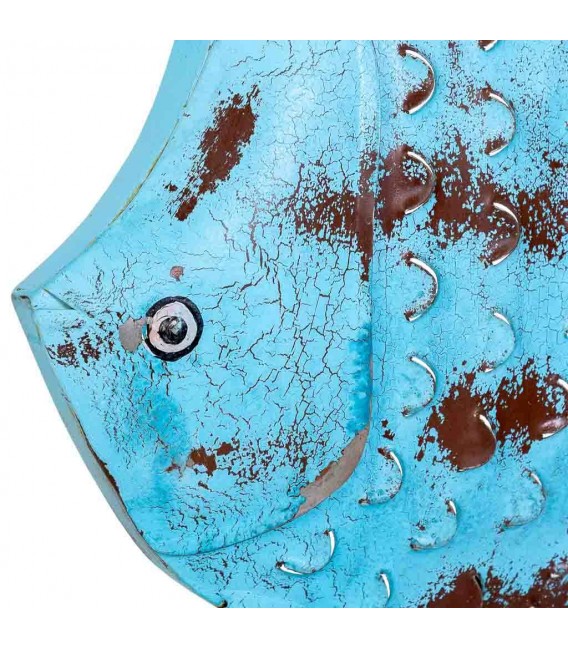 Portavelas pez azul de metal pintado a mano con estilo étnico. 3