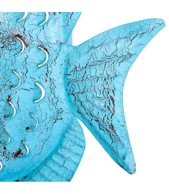 Portavelas pez azul de metal pintado a mano con estilo étnico. 5