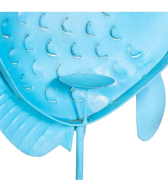 Portavelas pez azul de metal pintado a mano con estilo étnico. 6