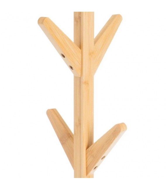 Perchero de pie moderno de bambú natural con 8 colgadores. 1
