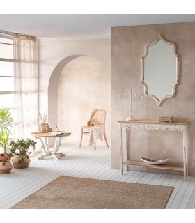 Consola de madera natural y metal blanco rozado envejecido artesanal. 1