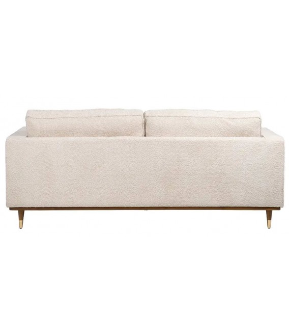 Sofá 3 plazas XL blanco roto con patas de madera y detalle dorado. 2