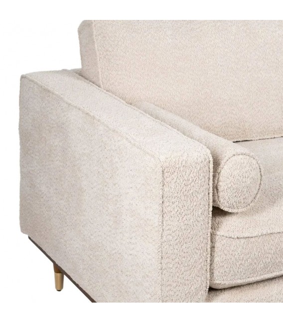 Sofá 3 plazas XL blanco roto con patas de madera y detalle dorado. 3