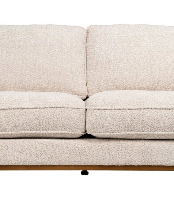 Sofá 3 plazas XL blanco roto con patas de madera y detalle dorado. 4