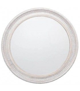 Espejo redondo madera tallada blanqueada estilo clásico refinado.
