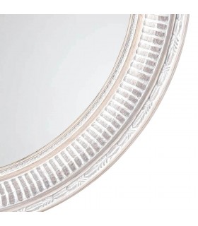 Espejo redondo madera tallada blanqueada estilo clásico refinado. 1