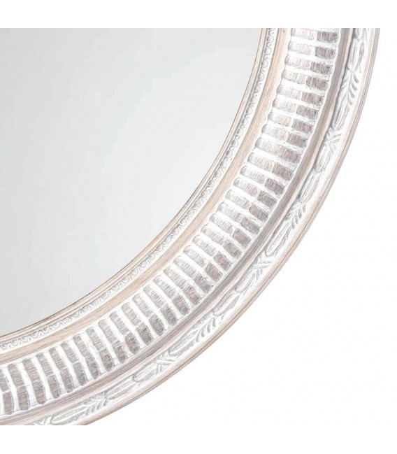 Espejo redondo madera tallada blanqueada estilo clásico refinado. 1