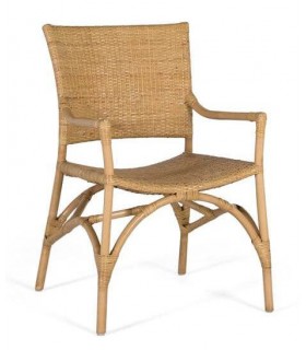 Sillón comedor ratán natural trenzado a mano con estructura de bambú.