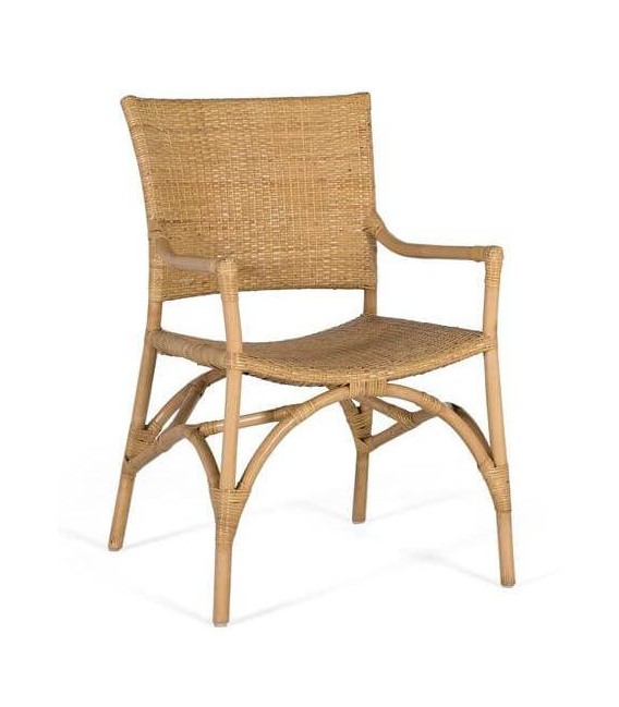 Sillón comedor ratán natural trenzado a mano con estructura de bambú.