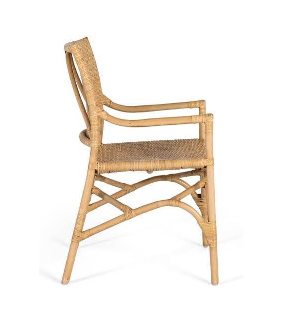 Sillón comedor ratán natural trenzado a mano con estructura de bambú. 2