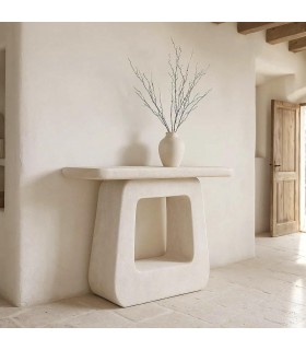 Consola blanca entrada estilo ibicenco de madera DM efecto yeso.  Mdmhogar