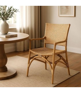 Sillón comedor ratán natural trenzado a mano con estructura de bambú. Mdmhogar