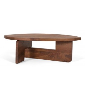 Mesa centro madera de mango maciza con acabado nogal contemporáneo.