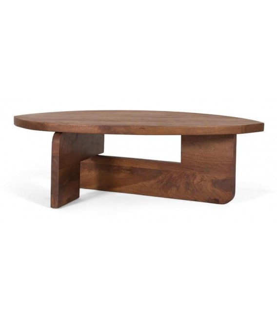 Mesa centro madera de mango maciza con acabado nogal contemporáneo.