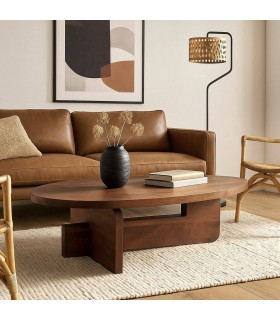 Mesa centro madera de mango maciza con acabado nogal contemporáneo. Mdmhogar