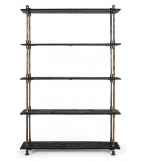 Estantería industrial vintage con 5 baldas de madera negra y metal. 1