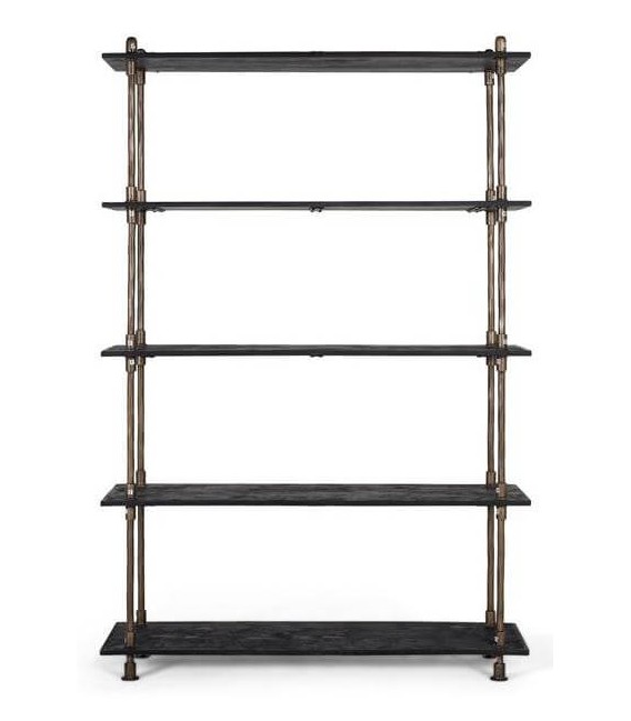 Estantería industrial vintage con 5 baldas de madera negra y metal. 1