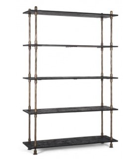 Estantería industrial vintage con 5 baldas de madera negra y metal.