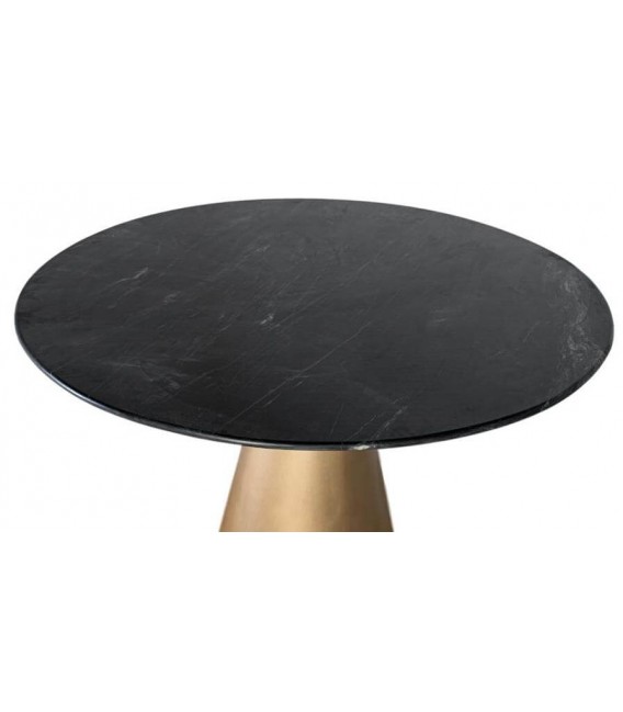 Mesa comedor redonda XL mármol negro pulido y base dorada metálica. 1