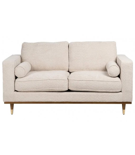 Sofá 2 plazas XL blanco roto patas madera nogal y dorado tipo barco. 1