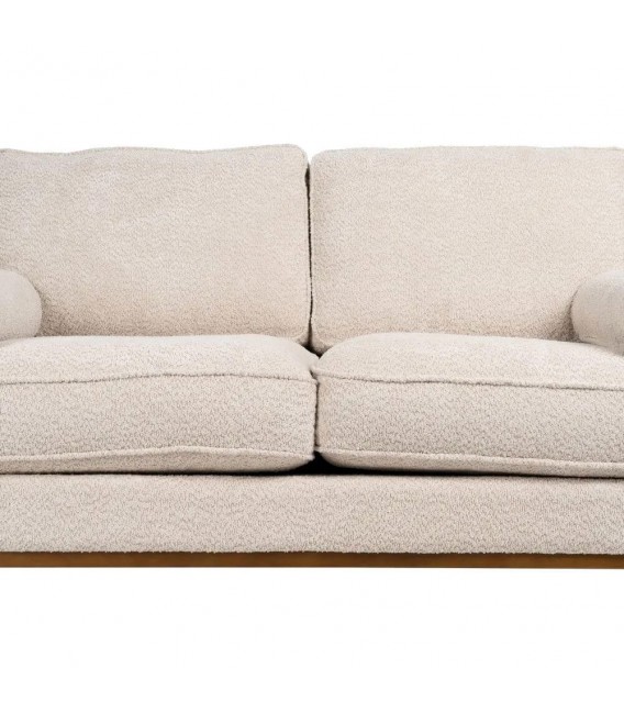 Sofá 2 plazas XL blanco roto patas madera nogal y dorado tipo barco. 4