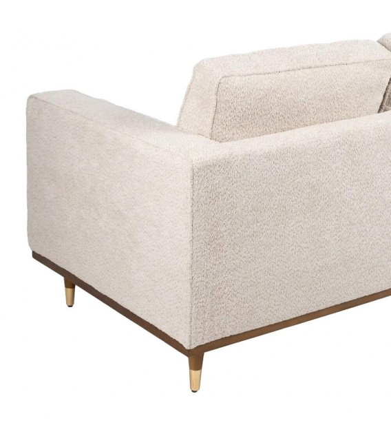 Sofá 2 plazas XL blanco roto patas madera nogal y dorado tipo barco. 6