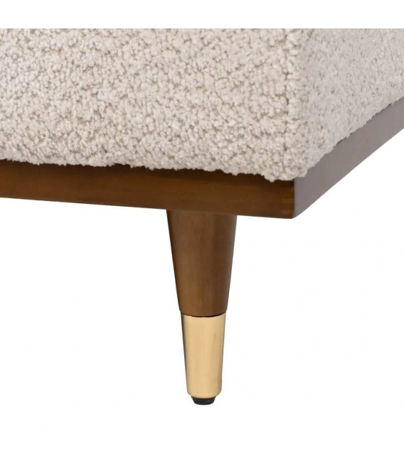 Sofá 2 plazas XL blanco roto patas madera nogal y dorado tipo barco. 7