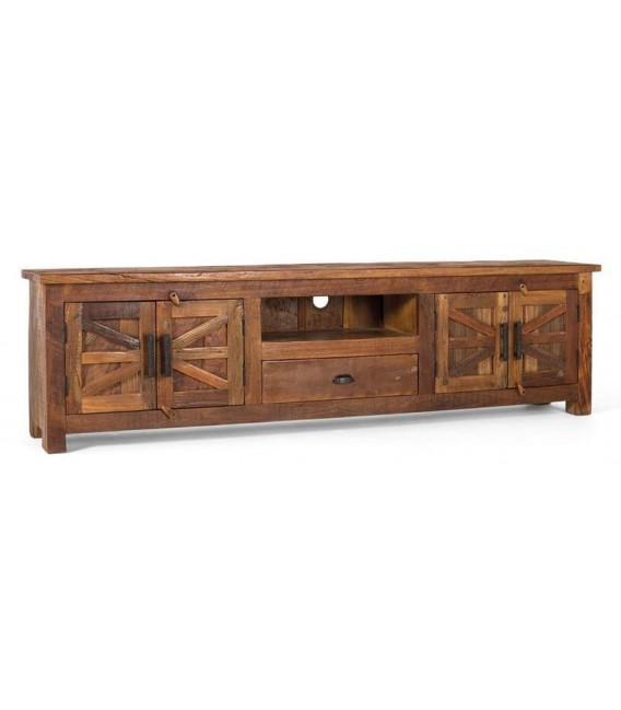 Mueble TV XL 4 puertas madera reciclada nogal estilo rústico.