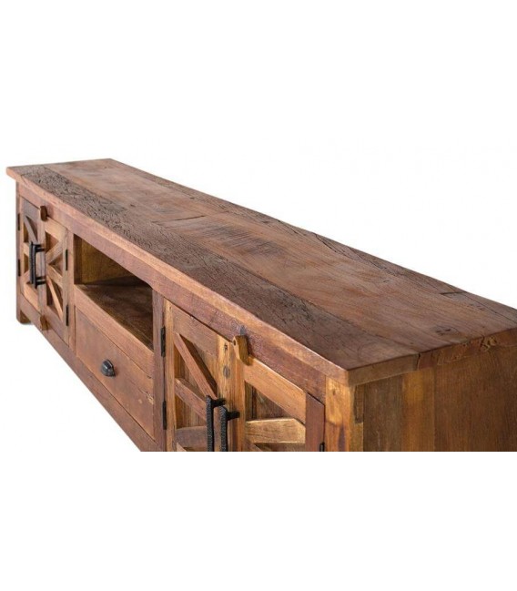 Mueble TV XL 4 puertas madera reciclada nogal estilo rústico. 3