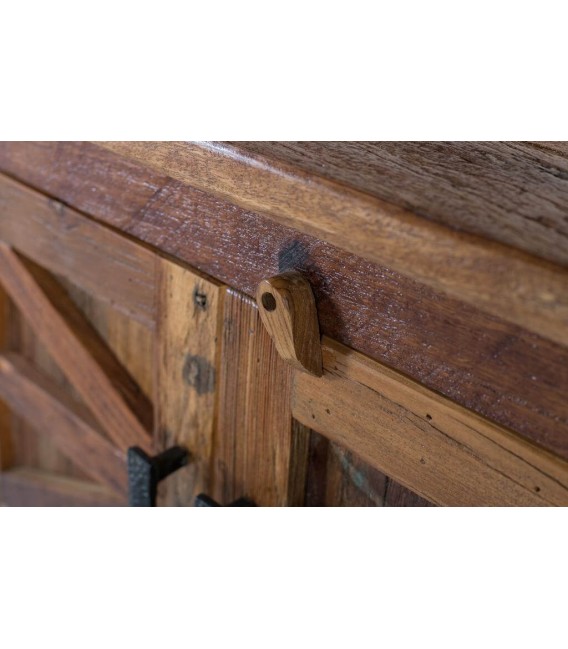 Mueble TV XL 4 puertas madera reciclada nogal estilo rústico. 5