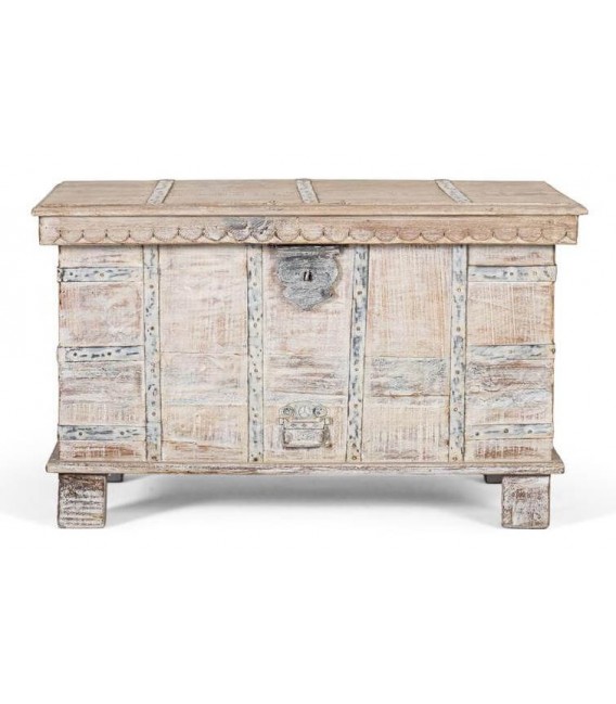 Baúl madera mango macizo y metal con acabado étnico blanqueado. 1