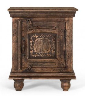 Mesita noche madera tallada nogal envejecido estilo vintage clásico. 1