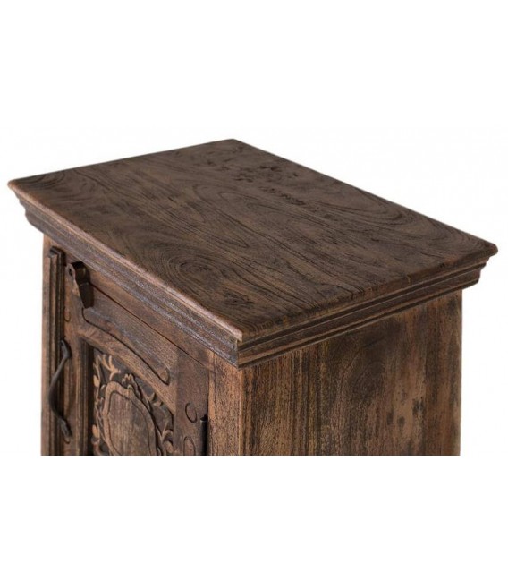 Mesita noche madera tallada nogal envejecido estilo vintage clásico. 3