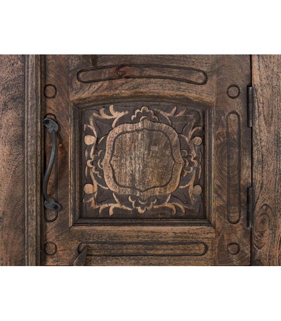 Mesita noche madera tallada nogal envejecido estilo vintage clásico. 4