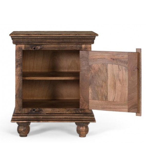 Mesita noche madera tallada nogal envejecido estilo vintage clásico. 2