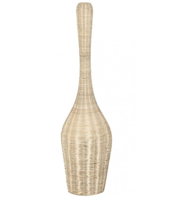 Lámpara de pie baja ratán natural estilo ibicenco artesanal. 1