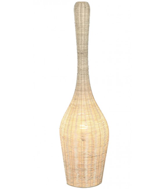 Lámpara de pie baja ratán natural estilo ibicenco artesanal.